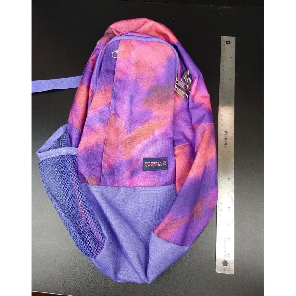 Jansport One Shoulder Sling Backpack Pink Purple Tie Dye